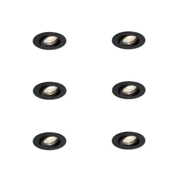 Sada 6 zapustených bodových svetiel čierna, naklápateľná 6,5 cm vrátane LED IP54 Ultra Slim - Pupil