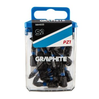 Nárazové vrtáky GRAPHITE sú príslušenstvom pre elektrické náradie pre náročných užívateľov. Kladivové vrtáky zvládnu tie najnáročnejšie práce s vŕtačkami alebo skrutkovačmi s vysokými krútiacimi momentmi. Telo narážacích bitov je vyrobené z ocele S2, ktorá sa vyznačuje vysokou odolnosťou proti mechanickému poškodeniu a pružnosťou. Ďalšou výhodou je torzná zóna, ktorá sa otáča vplyvom krútiaceho momentu. Vďaka zníženiu prenosu sily niekoľkonásobne zvyšuje životnosť rázových bitov a znižuje riziko ich zlomenia. Precízne opracovaná pracovná špička zaručuje dokonalé uchytenie. Skladovanie a organizáciu narážacích bitov uľahčuje priložený praktický plastový box.