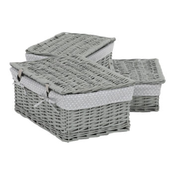 Sada prútených košov s vekom Sivá bodka, 3 ks, 3 veľkosti, 49 x 22 x 35 cm​