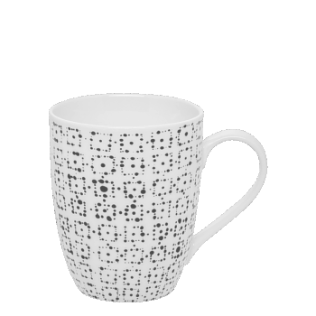 Set porcelánových šálok z línie Basic Dots vhodné na mlieko, čaj alebo cappuccino. Moderný bodkový vzor na bielom porceláne dodáva šmrnc do každej kuchyne. Je vhodný do umývačky riadu aj mikrovlnnej rúry.