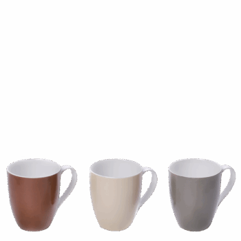 Set porcelánových šálok z línie Basic vhodné na mlieko, čaj alebo cappuccino. Moderný farebný vzhľad je použiteľný v každom interiéri. Je vhodný do umývačky riadu aj mikrovlnnej rúry.