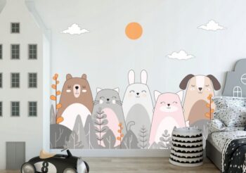 Samolepka na stenu s motívom milých zvieratiek 60 x 120 cm