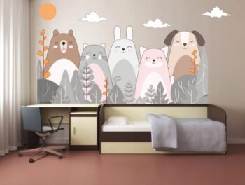 Samolepka na stenu s motívom milých zvieratiek 80 x 160 cm