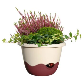 Samozavlažovací závesný kvetináč Mareta, biela + vínová, 30 cm, Plastia, pr. 30 cm