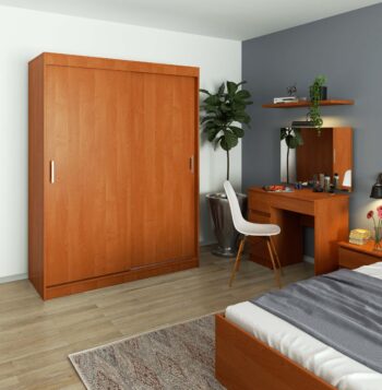 AIRI150 - Prírodná elegancia pre vašu spálňu Materiál: Kvalitná LTD garantuje, že táto šatníková skriňa bude spoľahlivým úložným riešením na dlhé roky. < strong>Farba: Teplý odtieň jelša prináša do vašej izby kúsok prírody a vytvára útulnú atmosféru.  Rozmery: 200 x 150 x 60 cm - priestranná, ale zároveň kompaktný, aby nezaberala príliš veľa miesta v spálni. Vybavenie: Vďaka viac ako 6 policiam môžete ľahko a systematicky triediť všetko svoje oblečenie. < strong>Počet dverí: Dvojdverový dizajn zaručuje pohodlný prístup k vášmu oblečeniu. Počet políc: 6 stabilných políc pre efektívne využitie celého priestoru skrine. < /ul> S AIRI150 šatníkovou skriňou vo farbe jelša získate nielen funkčný úložný priestor, ale aj estetický prvok, ktorý dodá vašej spálni charakter a štýl.