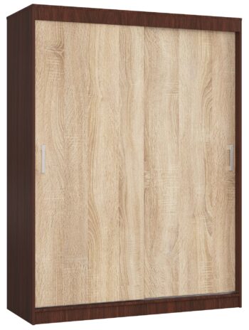 AIRI150 - Elegancia a funkčnosť v jednom Materiál: Kvalitný a odolný LTD zaručuje, že šatníková skriňa AIRI150 vám bude slúžiť mnoho rokov bez známok opotrebovania. < p>Farba: Dokonalá kombinácia hlbokého wenge a prírodného duba Sonoma prinesie do vašej spálne jedinečný a moderný vzhľad.  Rozmery: 200 x 150 x 60 cm - ideálna veľkosť pre uloženie všetkých vašich odevov a módnych doplnkov. Vybavenie: 6 a viac políc vám ponúka maximálnu flexibilitu pri organizácii oblečenia.  Počet dverí: Vďaka dvojdverovému dizajnu máte rýchly a jednoduchý prístup ku všetkým svojim veciam.  Šatníková skriňa AIRI150 vo farbe wenge doplnenej dubom Sonoma je ideálnym doplnkom pre každú spálňu. Ponúka kombináciu moderného designu s praktickosťou a priestrannosťou. Urobte svojej spálni miestom, kde sa dizajn stretáva s funkciou.