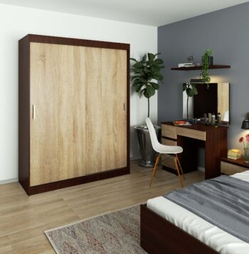 AIRI150 - Elegancia a funkčnosť v jednom Materiál: Kvalitný a odolný LTD zaručuje, že šatníková skriňa AIRI150 vám bude slúžiť mnoho rokov bez známok opotrebovania. < p>Farba: Dokonalá kombinácia hlbokého wenge a prírodného duba Sonoma prinesie do vašej spálne jedinečný a moderný vzhľad.  Rozmery: 200 x 150 x 60 cm - ideálna veľkosť pre uloženie všetkých vašich odevov a módnych doplnkov. Vybavenie: 6 a viac políc vám ponúka maximálnu flexibilitu pri organizácii oblečenia.  Počet dverí: Vďaka dvojdverovému dizajnu máte rýchly a jednoduchý prístup ku všetkým svojim veciam.  Šatníková skriňa AIRI150 vo farbe wenge doplnenej dubom Sonoma je ideálnym doplnkom pre každú spálňu. Ponúka kombináciu moderného designu s praktickosťou a priestrannosťou. Urobte svojej spálni miestom, kde sa dizajn stretáva s funkciou.