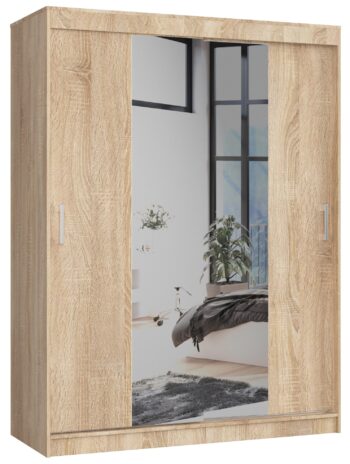 AIRIZ150 - Elegancia duba Sonoma vo vašej spálni Materiál: Vysoko odolný LTD materiál zaisťuje, že šatníková skriňa AIRIZ150 prinesie dlhotrvajúcu kvalitu do vášho domova. Farba: Prírodné odtiene duba Sonoma prinášajú pokoj a pohodu, zatiaľ čo zároveň dodávajú priestoru teplý a moderný vzhľad.  Rozmery: 200 x 150 x 60 cm - ideálne rozmery pre maximálne využitie priestoru v spálni. Vybavenie: Elegantné zrkadlo pre denné skrášlenie a minimálne 6 políc, ktoré uľahčujú organizáciu vášho oblečenia a doplnkov. > Počet dverí: Dvojdverový dizajn pre ľahký prístup ku všetkým vašim obľúbeným kúskom.  Šatníková skriňa AIRIZ150 v odtieni dub Sonoma je nielen praktická, ale aj vizuálne pútavá. S integrovaným zrkadlom a šiestimi policami je táto skriňa ideálnym doplnkom pre každú spálňu, ktorá hľadá kombináciu štýlu a funkcie.