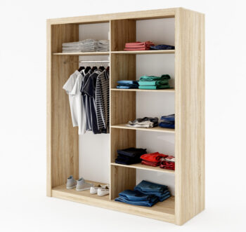 Šatníková skriňa IDEAL 03 je v jednoduchom ale štýlovom prevedení. Efektné zrkadlové plochy na oboch dverách ponúkajú eleganciu a štýl. Výrazné úchyty v striebornej farbe dotvárajú celkový dizajn nábytku. Skriňa ponúka praktický systém otvárania za pomoci posuvných dverí, ktorý zabezpečí efektívne využitie priestoru.Vnútorný priestor skrine je efektívne rozdelený na poličkovú časť s 5 policami a závesnú časť s 1 vešiakovou tyčou. Nábytok je vyrobený z kvalitnej LTD dosky, ktorá nie je náročná na údržbu.Farebné prevedenie biela. V našej ponuke nájdete aj iné farebné prevedenia.Rozmery (v/š/h) 215 x 180 x 60 cm. Dodávame v demontovanom stave.