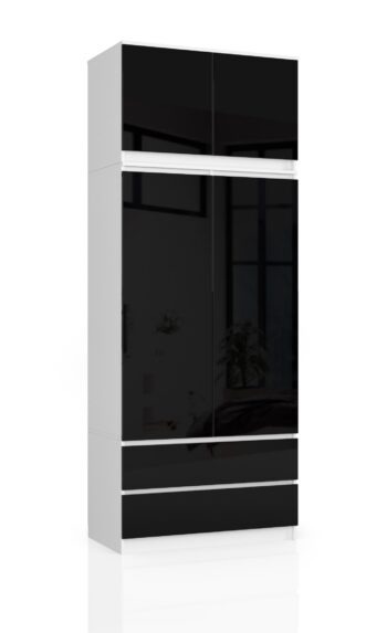 Šatníková skriňa POKI90 Uvádzame na trh elegantnú šatníková skriňa POKI90, ideálnu voľbu pre každú modernú spálňu. S jej minimalistickým a sofistikovaným dizajnom bude táto skriňa skvele ladiť s vašim interiérom. Táto skriňa je vyrobená z kvalitného materiálu LTD, ktorý je odolný a dlho vydrží. Kombinácia bielej farby s čiernym lesom dodáva tomuto nábytku luxusný vzhľad.  Rozmer: 234 x 90 x 35 cm Vybavenie: 2 zásuvky, 6 políc a oveľa viac Dekor: Lesk < strong>Počet dverí: 2 dverové Počet políc: 6  Nechajte sa inšpirovať kvalitou a dizajnom skrine POKI90 a obohaťte svoju spálňu o tento výnimočný kúsok nábytku.