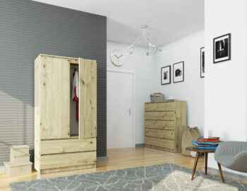 ALEXI90 - Prírodná elegancia v odtieni dub Artisan Zoznámte sa s ALEXI90, šatníkovou skriňou, ktorá prináša do vašej spálne kúsok prírody. Dubový odtieň Artisan dodáva tomuto nábytkovému kúsku jedinečný a autentický vzhľad, ktorý je navrhnutý tak, aby sa stal stredobodom vášho interiéru. Materiál: LTD materiál zaručuje, že skriňa je pevná a odolná, pripravená slúžiť po mnoho rokov. Rozmery: S rozmermi 180 x 90 x 51 cm táto šatníková skriňa ponúka množstvo úložného priestoru pre vaše oblečenie a doplnky. Farba: Dub Artisan, jemný a napriek tomu výrazný odtieň, dodá vašej miestnosti teplý a príjemný pocit. Vybavenie: Dve zásuvky a štyri perfektne navrhnuté police poskytujú ľahký prístup a organizáciu vašich vecí. Design: Dvojdverová konštrukcia skrine je nielen praktická, ale aj esteticky príťažlivá, čo jej dodáva moderný vzhľad s tradičným nádychom. li>  Šatníková skriňa ALEXI90 v odtieni dub Artisan je ideálnou voľbou pre milovníkov kvalitného nábytku s prírodným nádychom.