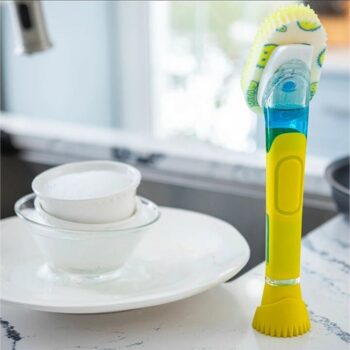 Scrub Daddy Dish Daddy hubka na umývanie riadu, srukoväťou a dávkovačom saponátu