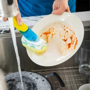 Scrub Daddy Dish Daddy hubka na umývanie riadu, srukoväťou a dávkovačom saponátu