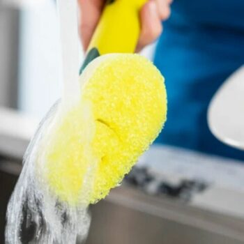 Scrub Daddy Dish Daddy hubka na umývanie riadu, srukoväťou a dávkovačom saponátu