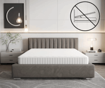 Šedá čalúnená posteľ s vertikálnym prešívaním na čele 180 x 200 cm bez úložného priestoru