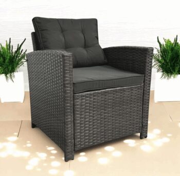 Set dvoch záhradných kresiel z technoratanu SFS020-SC - sivé + sivé vankúše