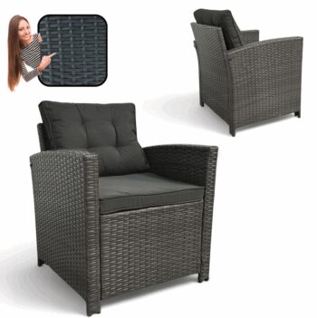 Set dvoch záhradných kresiel z technoratanu SFS020-SC - sivé + sivé vankúše
