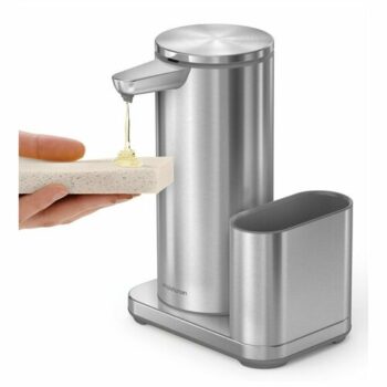 Simplehuman Bezdotykový dávkovač mydla + podložka na hubku, nerez