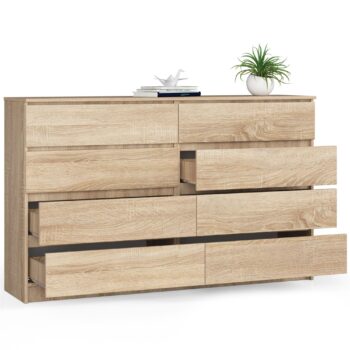 Komoda HILDA160: Elegancia duba Sonoma v modernom dizajne Stretnutie kvality a elegancie – to je HILDA160. Táto skrinka vyrobená z kvalitného materiálu LTD s povrchovou úpravou dubu Sonoma predstavuje kombináciu moderného štýlu a tradičného vzhľadu dreva. Ideálny doplnok pre spálne či obývacie izby, ktorý nielenže zaujme na prvý pohľad, ale tiež ponúkne obrovský úložný priestor. Jej výrazne široký a vysoký vzhľad skrýva praktické úložné priestory, ktoré ocení každý milovník poriadku. Komoda HILDA160 je synonymom pre luxus a funkčnosť v jednom balení.  Rozmery: 99 x 160 x 40 cm Skvele vybavená s  6 zásuvkami a ďalšími úložnými možnosťami  Premeňte svoj interiér na oázu pokoja a elegancie s komodou HILDA160. Mimoriadna kvalita za dostupnú cenu.