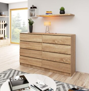 Komoda HILDA160: Elegancia duba Sonoma v modernom dizajne Stretnutie kvality a elegancie – to je HILDA160. Táto skrinka vyrobená z kvalitného materiálu LTD s povrchovou úpravou dubu Sonoma predstavuje kombináciu moderného štýlu a tradičného vzhľadu dreva. Ideálny doplnok pre spálne či obývacie izby, ktorý nielenže zaujme na prvý pohľad, ale tiež ponúkne obrovský úložný priestor. Jej výrazne široký a vysoký vzhľad skrýva praktické úložné priestory, ktoré ocení každý milovník poriadku. Komoda HILDA160 je synonymom pre luxus a funkčnosť v jednom balení.  Rozmery: 99 x 160 x 40 cm Skvele vybavená s  6 zásuvkami a ďalšími úložnými možnosťami  Premeňte svoj interiér na oázu pokoja a elegancie s komodou HILDA160. Mimoriadna kvalita za dostupnú cenu.