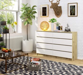 Komoda HILDA160: Elegantné spojenie duba artisan a svieže biele Odhaľte kúzlo HILDA160 – komody, ktorá prináša dokonalú kombináciu tradičného vzhľadu dubu artisan a nepoškvrnené biele. Vyrobená z vysoko kvalitného materiálu LTD, táto skrinka je nielen praktická, ale aj esteticky pôsobivá a vhodná do každej spálne či obývacej izby. > Jej široký a vysoký dizajn skrýva 6 zásuviek a ďalšie úložné priestory, ktoré zaistia, že všetko má svoje miesto bez toho, aby bolo nutné obetovať štýl či kvalitu.  < li>Rozmery: 99 x 160 x 40 cm Perfektná kombinácia dubu artisan a čisté biele pre moderný interiér  < p>Dajte svojim miestnostiam dotyk luxusu a funkčnosti s komodou HILDA160. Exkluzívny dizajn a nadčasový vzhľad v harmónii duba artisan a bielej.