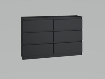 Komoda WALMA M6 120 v modernom dizajne je vhodná do každého interiéru, pretože v sebe spája jednoduchosť a eleganciu. Určite oceníte aj šesť praktických zásuviek, kde si môžete uložiť dokumenty, oblečenie alebo iné potrebné veci. Komoda je vyrobená z kvalitnej LTD dosky, ktorá je nenáročná na údržbu a odolná voči poškriabaniu. Hrany sú chránené ABS páskou. Komoda má bezúchytový systém otvárania, takže Vám v priestore nebudú zavadziať žiadne úchyty a zároveň to posilní jej moderný dizajn.Rozmery (ŠxVxH) : 120 x 77 x 30 cmFarebné prevedenie : čiernaDodávame v demonte. 