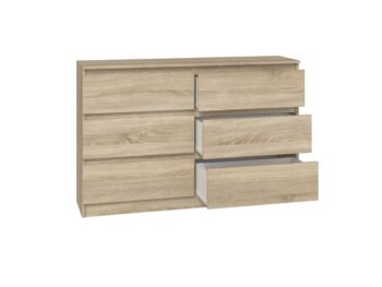 Komoda WALMA M6 120 v modernom dizajne je vhodná do každého interiéru, pretože v sebe spája jednoduchosť a eleganciu. Určite oceníte aj šesť praktických zásuviek, kde si môžete uložiť dokumenty, oblečenie alebo iné potrebné veci. Komoda je vyrobená z kvalitnej LTD dosky, ktorá je nenáročná na údržbu a odolná voči poškriabaniu. Hrany sú chránené ABS páskou. Komoda má bezúchytový systém otvárania, takže Vám v priestore nebudú zavadziať žiadne úchyty a zároveň to posilní jej moderný dizajn.Rozmery (ŠxVxH) : 120 x 77 x 30 cmFarebné prevedenie : dub sonoma Dodávame v demonte. 