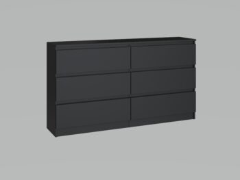 Komoda WALMA M6 140 v modernom dizajne je vhodná do každého interiéru, pretože v sebe spája jednoduchosť a eleganciu. Určite oceníte aj šesť praktických zásuviek, kde si môžete uložiť dokumenty, oblečenie alebo iné potrebné veci. Komoda je vyrobená z kvalitnej LTD dosky, ktorá je nenáročná na údržbu a odolná voči poškriabaniu. Hrany sú chránené ABS páskou. Komoda má bezúchytový systém otvárania, takže Vám v priestore nebudú zavadziať žiadne úchyty a zároveň to posilní jej moderný dizajn.Rozmery (ŠxVxH) : 138 x 77 x 40 cmFarebné prevedenie : čiernaDodávame v demonte.