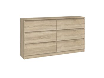 Komoda WALMA M6 140 v modernom dizajne je vhodná do každého interiéru, pretože v sebe spája jednoduchosť a eleganciu. Určite oceníte aj šesť praktických zásuviek, kde si môžete uložiť dokumenty, oblečenie alebo iné potrebné veci. Komoda je vyrobená z kvalitnej LTD dosky, ktorá je nenáročná na údržbu a odolná voči poškriabaniu. Hrany sú chránené ABS páskou. Komoda má bezúchytový systém otvárania, takže Vám v priestore nebudú zavadziať žiadne úchyty a zároveň to posilní jej moderný dizajn.Rozmery (ŠxVxH) : 138 x 77 x 40 cmFarebné prevedenie : dub sonomaDodávame v demonte.