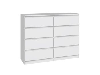 Komoda WALMA M8 120 v modernom dizajne je vhodná do každého interiéru, pretože v sebe spája jednoduchosť a eleganciu. Určite oceníte aj osem praktických zásuviek, kde si môžete uložiť dokumenty, oblečenie alebo iné potrebné veci. Komoda je vyrobená z kvalitnej LTD dosky, ktorá je nenáročná na údržbu a odolná voči poškriabaniu. Hrany sú chránené ABS páskou. Komoda má bezúchytový systém otvárania, takže Vám v priestore nebudú zavadziať žiadne úchyty a zároveň to posilní jej moderný dizajn.Rozmery (ŠxVxH) : 120 x 97 x 40 cmFarebné prevedenie : bielaDodávame v demonte. 