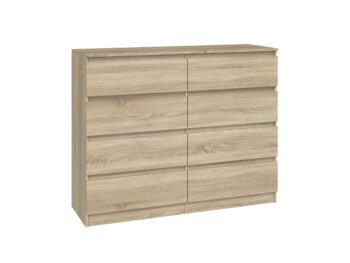 Komoda WALMA M8 120 v modernom dizajne je vhodná do každého interiéru, pretože v sebe spája jednoduchosť a eleganciu. Určite oceníte aj osem praktických zásuviek, kde si môžete uložiť dokumenty, oblečenie alebo iné potrebné veci. Komoda je vyrobená z kvalitnej LTD dosky, ktorá je nenáročná na údržbu a odolná voči poškriabaniu. Hrany sú chránené ABS páskou. Komoda má bezúchytový systém otvárania, takže Vám v priestore nebudú zavadziať žiadne úchyty a zároveň to posilní jej moderný dizajn.Rozmery (ŠxVxH) : 120 x 97 x 40 cmFarebné prevedenie : dub sonomaDodávame v demonte. 