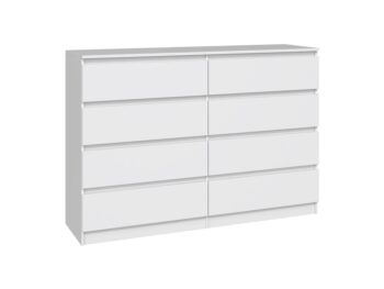 Komoda WALMA M8 140 v modernom dizajne je vhodná do každého interiéru, pretože v sebe spája jednoduchosť a eleganciu. Určite oceníte aj osem praktických zásuviek, kde si môžete uložiť dokumenty, oblečenie alebo iné potrebné veci. Komoda je vyrobená z kvalitnej LTD dosky, ktorá je nenáročná na údržbu a odolná voči poškriabaniu. Hrany sú chránené ABS páskou. Komoda má bezúchytový systém otvárania, takže Vám v priestore nebudú zavadziať žiadne úchyty a zároveň to posilní jej moderný dizajn.Rozmery (ŠxVxH) : 138 x 97 x 40 cm.Farebné prevedenie : bielaDodávame v demonte.