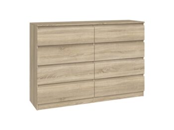 Komoda WALMA M8 140 v modernom dizajne je vhodná do každého interiéru, pretože v sebe spája jednoduchosť a eleganciu. Určite oceníte aj osem praktických zásuviek, kde si môžete uložiť dokumenty, oblečenie alebo iné potrebné veci. Komoda je vyrobená z kvalitnej LTD dosky, ktorá je nenáročná na údržbu a odolná voči poškriabaniu. Hrany sú chránené ABS páskou. Komoda má bezúchytový systém otvárania, takže Vám v priestore nebudú zavadziať žiadne úchyty a zároveň to posilní jej moderný dizajn.Rozmery (ŠxVxH) : 138 x 97 x 40 cm.Farebné prevedenie : dub sonomaDodávame v demonte.