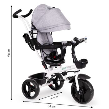 Sivá otočná trojkolka so strieškou Ecotoys