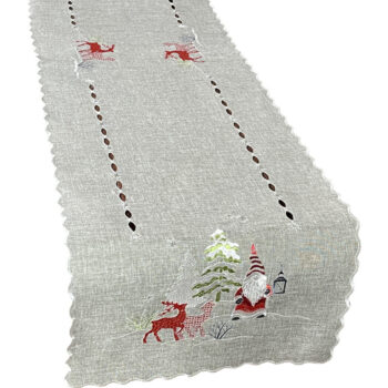 Sivá vianočná štóla s výšivkou škriatka a sobov Šírka: 40 cm | Dĺžka: 85 cm