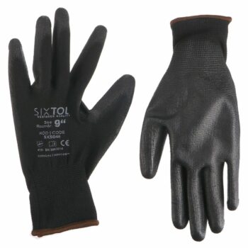 Sixtol Pracovné polyesterové rukavice GLOVE PE-PU 9 čierna, veľkosť 9"