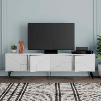 TV stolík ERESH: Škandinávska elegancia pre vašu obývaciu izbu Názov produktu: ERESH Popis: ERESH je < strong>TV stolík inšpirovaný škandinávskym dizajnom, ktorý prinesie elegantný štýl do vašej obývačky. S jeho čistým a jednoduchým obdĺžnikovým tvarom je ideálny pre moderné domovy.  Typ tovaru: TV stolík Materiál: Kombinácia melamínu, VT laminátu, a lesklého kovu, dodáva výrobku odolnosť a luxusný vzhľad. Rozmer: 50 x 180 x 29.6 cm - ideálne rozmery pre väčšinu televízorov na trhu.< /li> Farba: Čisto biela, dokonale zapadne do väčšiny interiérov. Funkcia: Push to open - jednoduché otváranie dvierok bez použitia madiel . Vybavenie: 4 plné dverové dvierka, ktoré skryjú všetko, čo potrebujete mať po ruke, ale nechcete mať na očiach. Štýl:  Škandinávsky - jednoduchosť, funkčnosť a elegancia v jednom. Tvar: Obdĺžnikový, rovný - ideálny pre moderné domovy. Hrúbka materiálu: 18mm - zaručuje vysokú stabilitu a životnosť. Dodatočné informácie: Lesklé kovové prvky, ktoré dokresľujú luxusný vzhľad produktu.  < p>ERESH TV stolík je dokonalou voľbou pre tých, ktorí hľadajú kvalitné, funkčné a zároveň štýlový kus nábytku pre svoju obývaciu izbu.