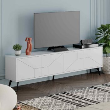 TV stolík ERESH: Škandinávska elegancia pre vašu obývaciu izbu Názov produktu: ERESH Popis: ERESH je < strong>TV stolík inšpirovaný škandinávskym dizajnom, ktorý prinesie elegantný štýl do vašej obývačky. S jeho čistým a jednoduchým obdĺžnikovým tvarom je ideálny pre moderné domovy.  Typ tovaru: TV stolík Materiál: Kombinácia melamínu, VT laminátu, a lesklého kovu, dodáva výrobku odolnosť a luxusný vzhľad. Rozmer: 50 x 180 x 29.6 cm - ideálne rozmery pre väčšinu televízorov na trhu.< /li> Farba: Čisto biela, dokonale zapadne do väčšiny interiérov. Funkcia: Push to open - jednoduché otváranie dvierok bez použitia madiel . Vybavenie: 4 plné dverové dvierka, ktoré skryjú všetko, čo potrebujete mať po ruke, ale nechcete mať na očiach. Štýl:  Škandinávsky - jednoduchosť, funkčnosť a elegancia v jednom. Tvar: Obdĺžnikový, rovný - ideálny pre moderné domovy. Hrúbka materiálu: 18mm - zaručuje vysokú stabilitu a životnosť. Dodatočné informácie: Lesklé kovové prvky, ktoré dokresľujú luxusný vzhľad produktu.  < p>ERESH TV stolík je dokonalou voľbou pre tých, ktorí hľadajú kvalitné, funkčné a zároveň štýlový kus nábytku pre svoju obývaciu izbu.