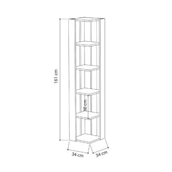 PANDO - Škandinávsky rohový regál pre elegantnú obývaciu izbu Typ: Regál, knižnica Materiál: Vysoko kvalitný melamín a VT laminát Rozmer: 161 x 34 x 34 cm, perfektne využije roh vašej obývačky Farba: Čisto biela - elegantná a univerzálna farba pre každý interiér  Vybavenie: 4 políc, ponúka dostatok priestoru pre vaše obľúbené knihy, fotky a dekorácie Štýl: Škandinávsky - jednoduchý, ale moderný dizajn Tvar: Rohový - ideálne riešenie pre optimalizáciu priestoru Hrúbka materiálu:  18mm - robustná a odolná konštrukcia  Oživte svoju obývačku elegantným a funkčným rohovým regálom PANDO v škandinávskom štýle.