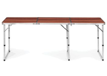 Skladací cateringový stôl 180 x 60 cm s imitáciou dreva 3-časťový