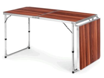 Skladací cateringový stôl 180 x 60 cm s imitáciou dreva 3-časťový