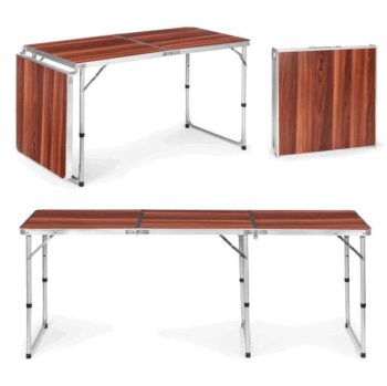 Skladací cateringový stôl 180 x 60 cm s imitáciou dreva 3-časťový
