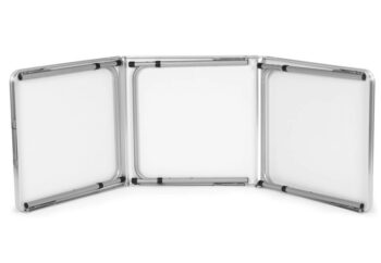 Skladací cateringový stôl 180 x 60 cm s imitáciou dreva 3-časťový