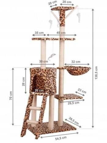 Škrabadlo a odpočívadlo s búdou pre mačky 138cm