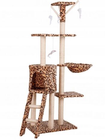 Škrabadlo a odpočívadlo s búdou pre mačky 138cm
