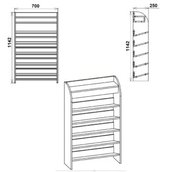 Jednoduchá skrinka na topánky TOPAS-10 sa vďaka menším rozmerom a piatim šikmým policiam hodí aj do menších predsiení.Nad šikmými policami sa nachádza ešte jedna odkladacia polica.Vyrobená je z kvalitnej a stabilnej lamino dosky, ktorá je nenáročná na údržbu.Skrinka je v žiadanom farebnom prevedení dub Sonoma.Rozmery nábytku (š/v/h): 70 x 114,2 x 25cm.Dodávame v demontovanom stave.