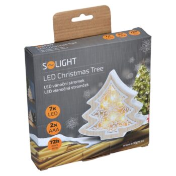 Solight 1V45-T LED vánoční stromek, dřevěný dekor, 6LED, teplá bílá, 2x AAA