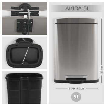 Spirella Pedálový odpadkový kôš Akira 5 l, kefovaná nehrdz. oceľ