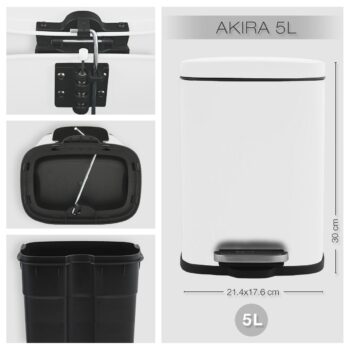 Spirella Pedálový odpadkový kôš Akira 5 l, matná biela