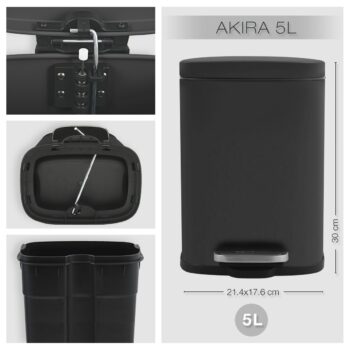 Spirella Pedálový odpadkový kôš Akira 5 l, matná čierna